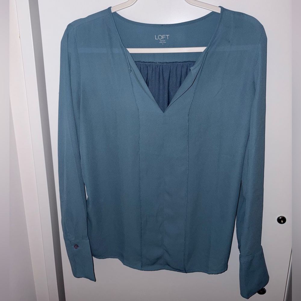 LOFT Women's Blue V-Neck Blouse